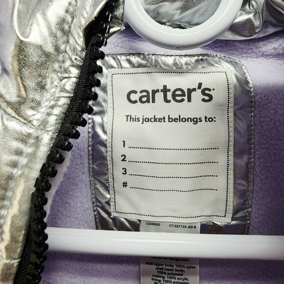 Carters 12M Baby Girls Metallic Silver Lavender Snowsuit Set With Hooded Jacket - Picture 5 of 8